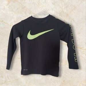 Nike Kids Black Long Sleeve Tee with Green Logo